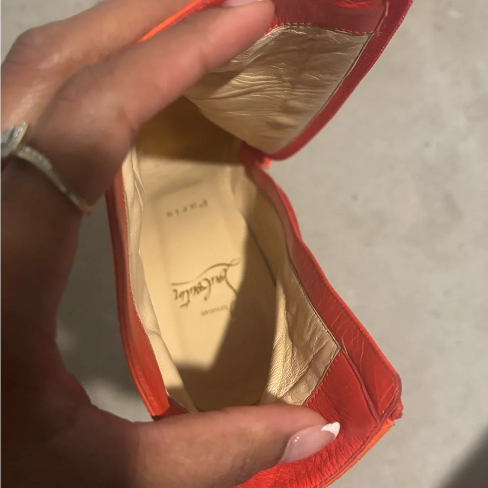 Christian Louboutin Women's Vibrant Orange Heeled Booties - Picture 3 of 3
